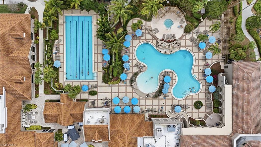 Bird's eye view of a pool area