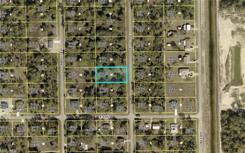 Aerial overview of property's location with property parcel outlined