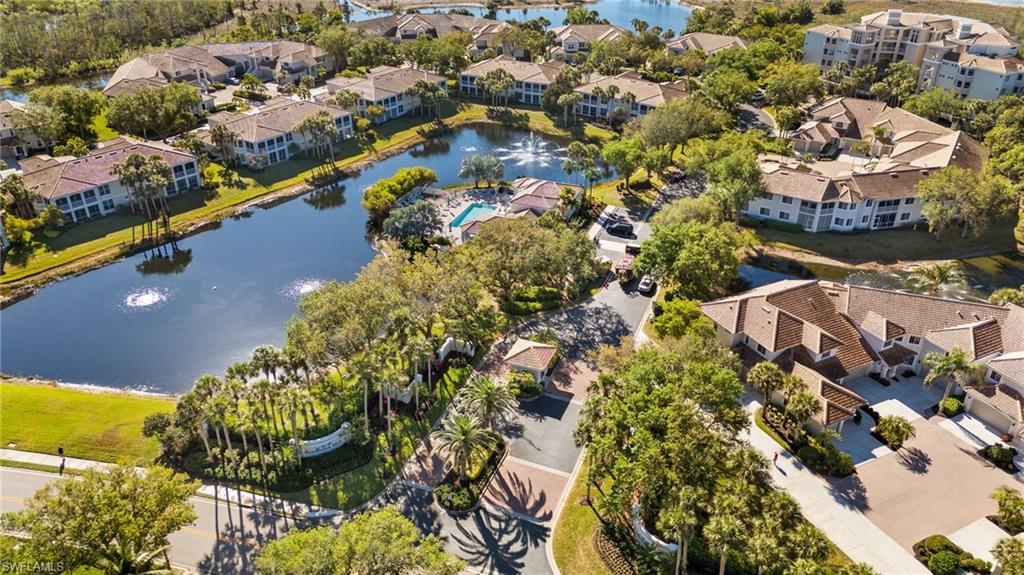 Aerial view of residential area with a nearby body of water