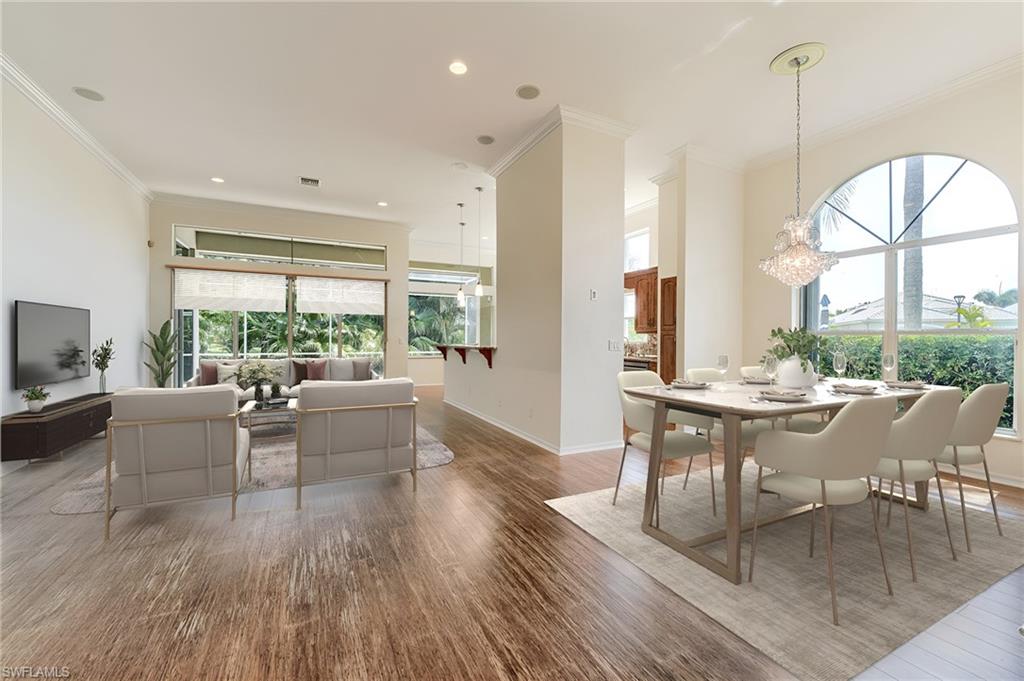 Open living & dining area.  Furniture virtually staged