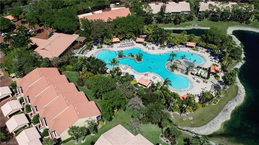 Drone / aerial view of a pool