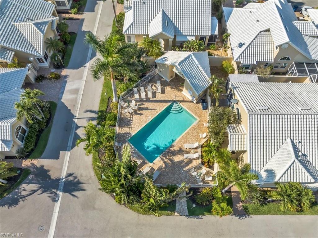 Drone / aerial view of a pool