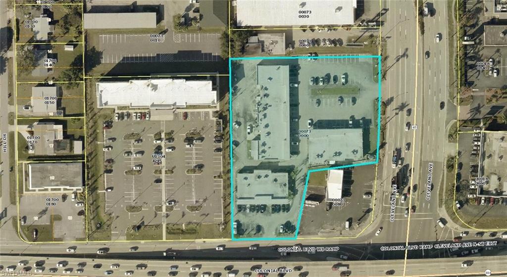 Aerial overview of property's location with property parcel outlined