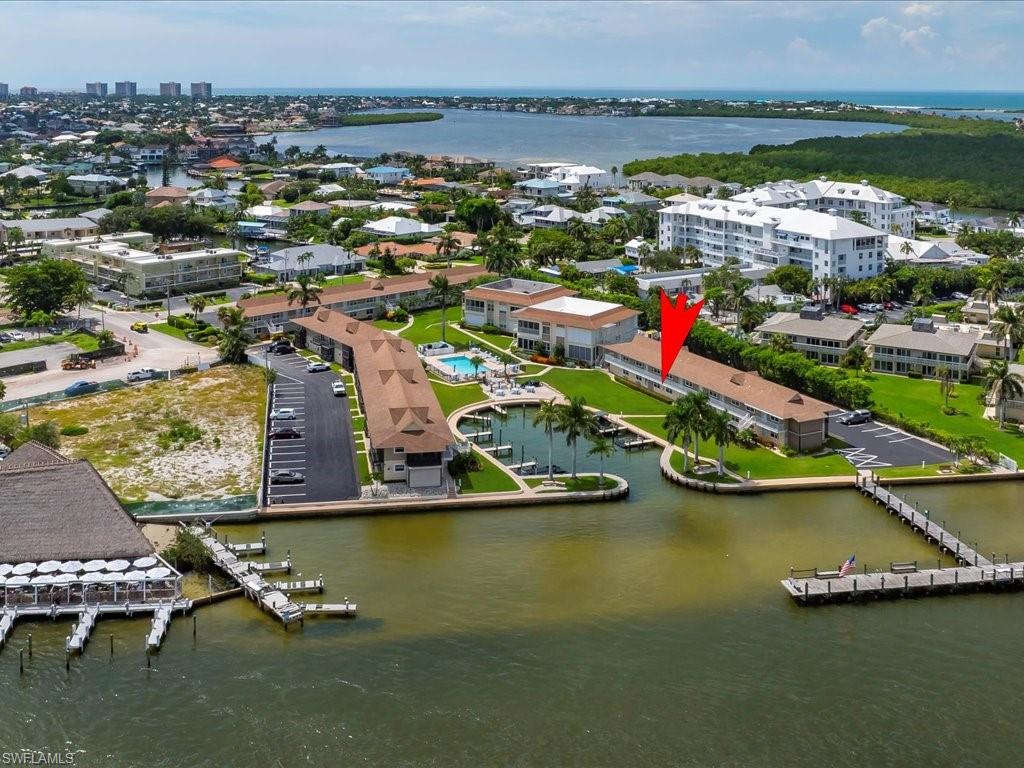 Drone / aerial view of a nearby body of water