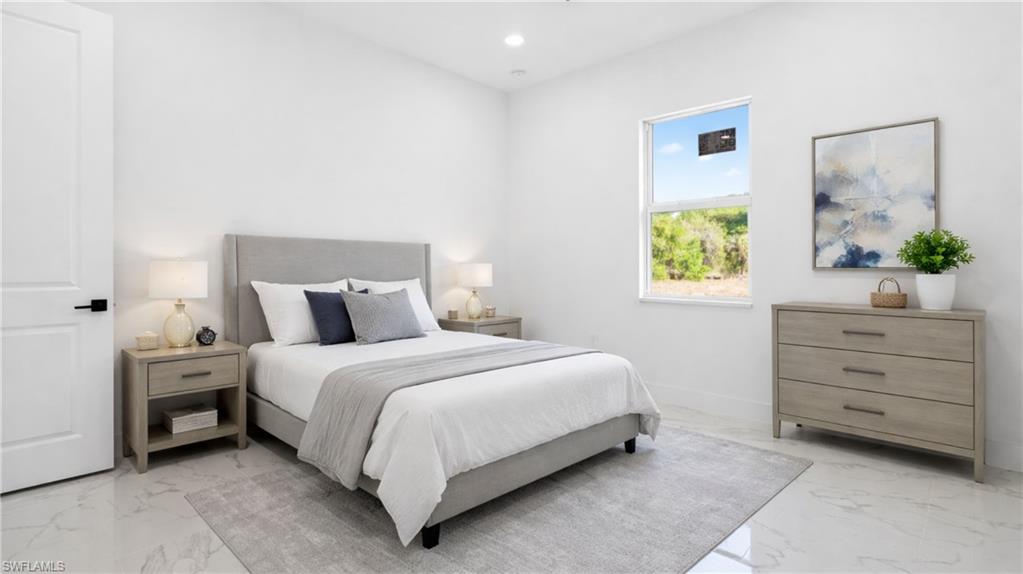 Virtually Staged Bedroom featuring recessed lighting and baseboards