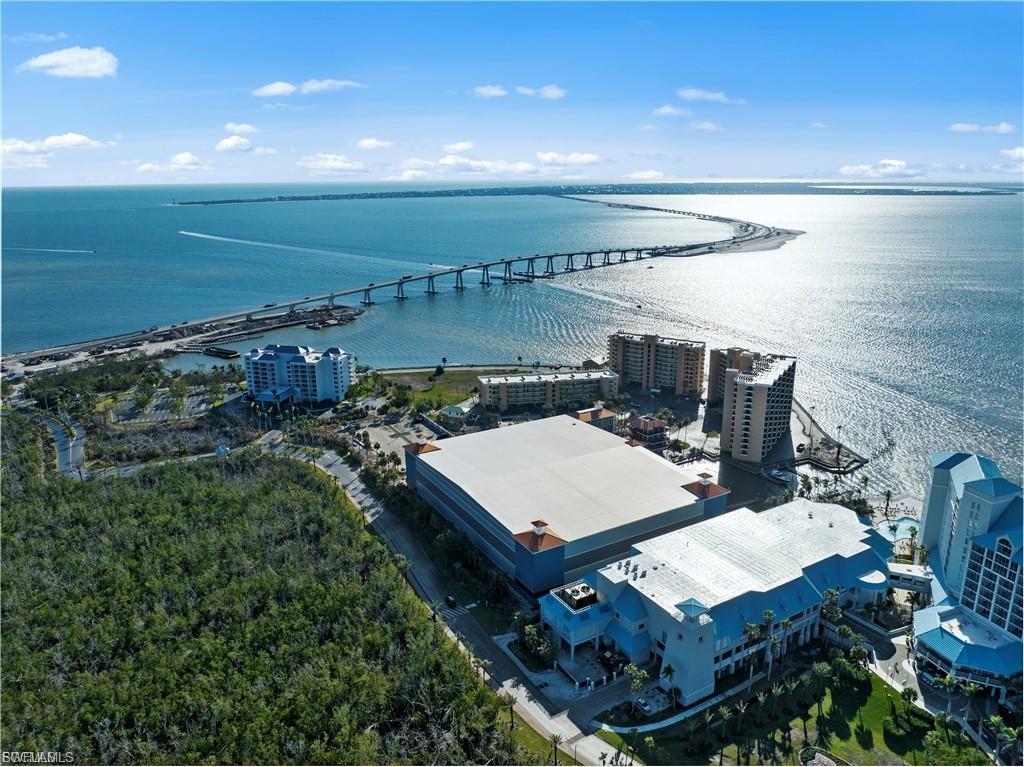 Aerial view looking towards river and Sanibel