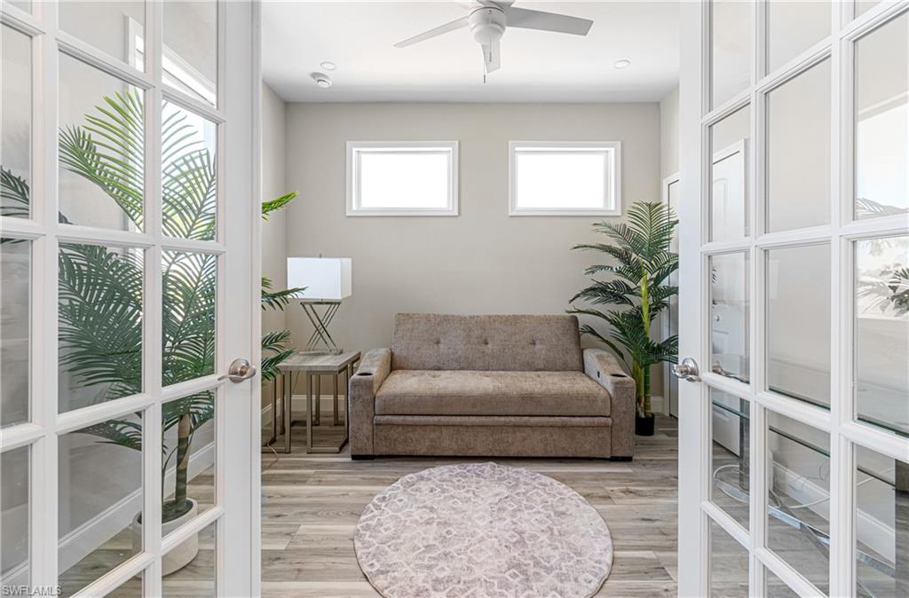 This bedroom is a great flex space for an office, playroom, or library.