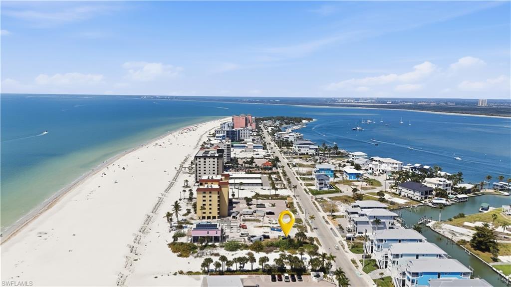 Aerial view of a nearby body of waterchange color of water into natural dark blue canal water
