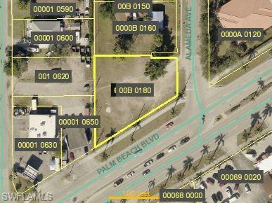 Aerial view of property's location with property parcel outlined