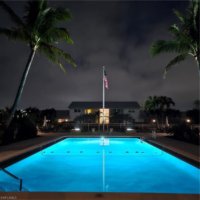 Nighttime view of the pool