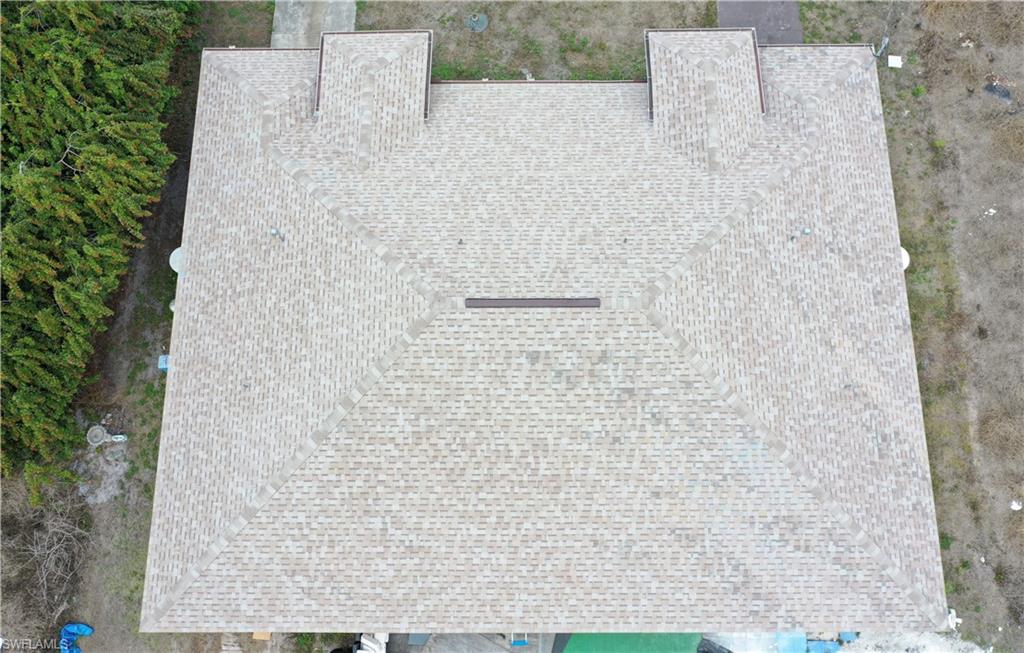 Aerial overhead view of the duplex shingle roof