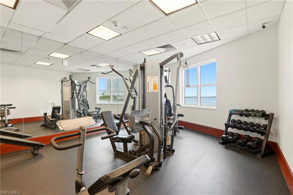 Workout area with a drop ceiling