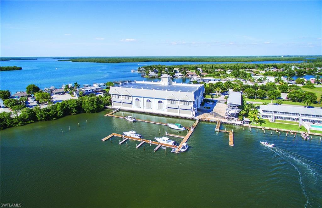 Bird's eye view of a nearby body of water