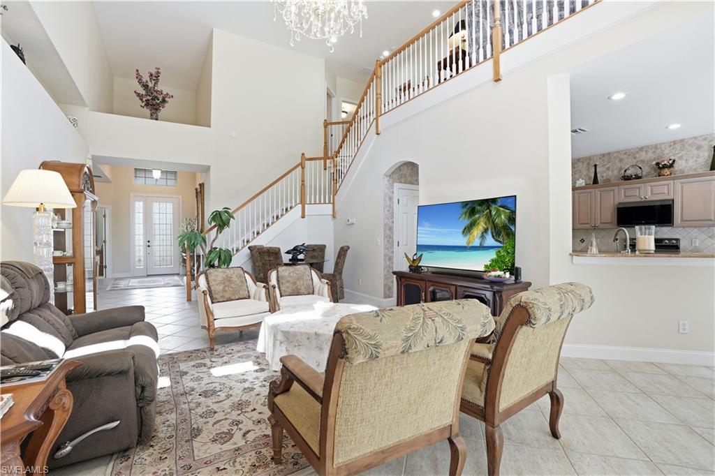 Bright and open great room with vaulted ceiling.