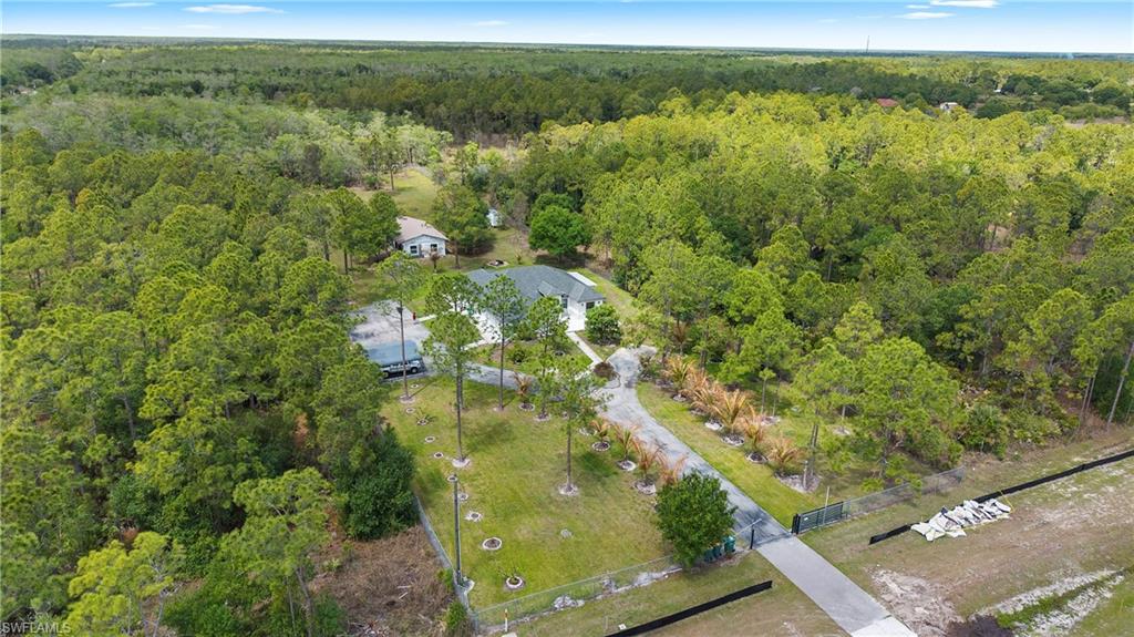 Aerial view of a heavily wooded area