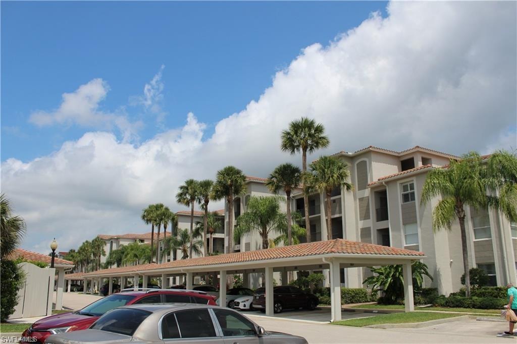 View of covered parking lot