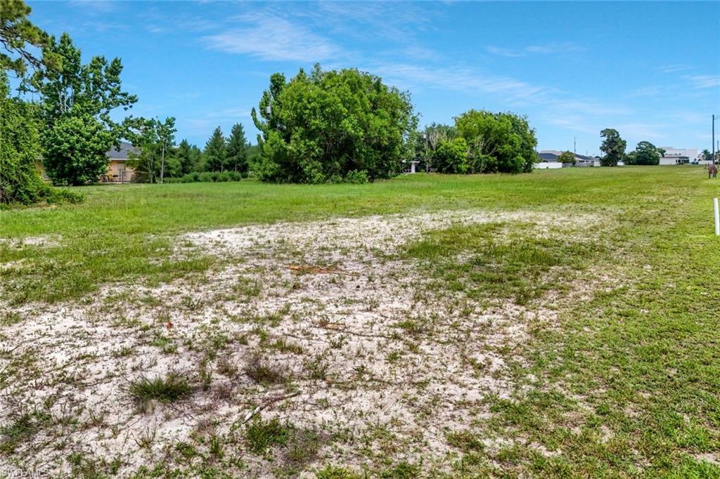 Expansive cleared lot featuring partial grassy coverage and a distant tree line