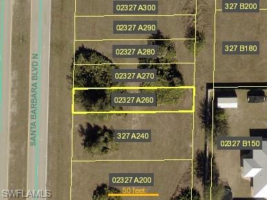 Aerial view of property's location with property boundaries highlighted