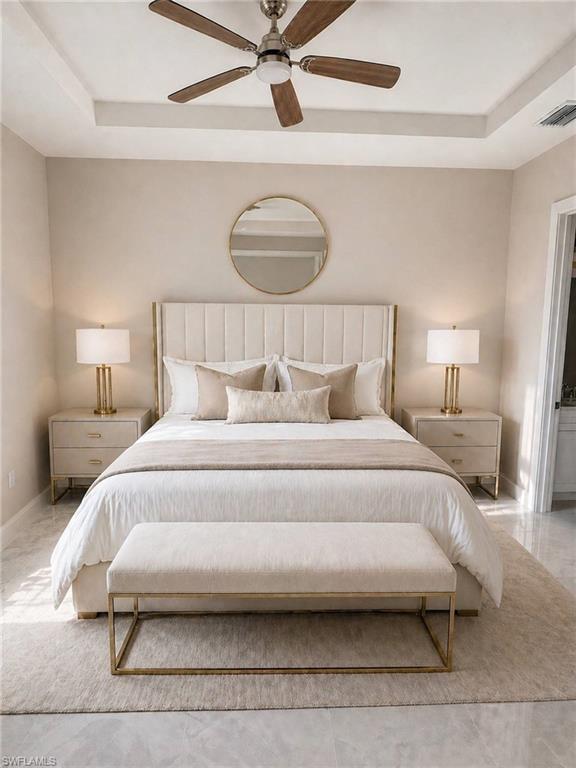 Tray ceiling with a ceiling fan
