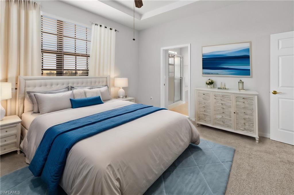 Virtually staged master bedroom.