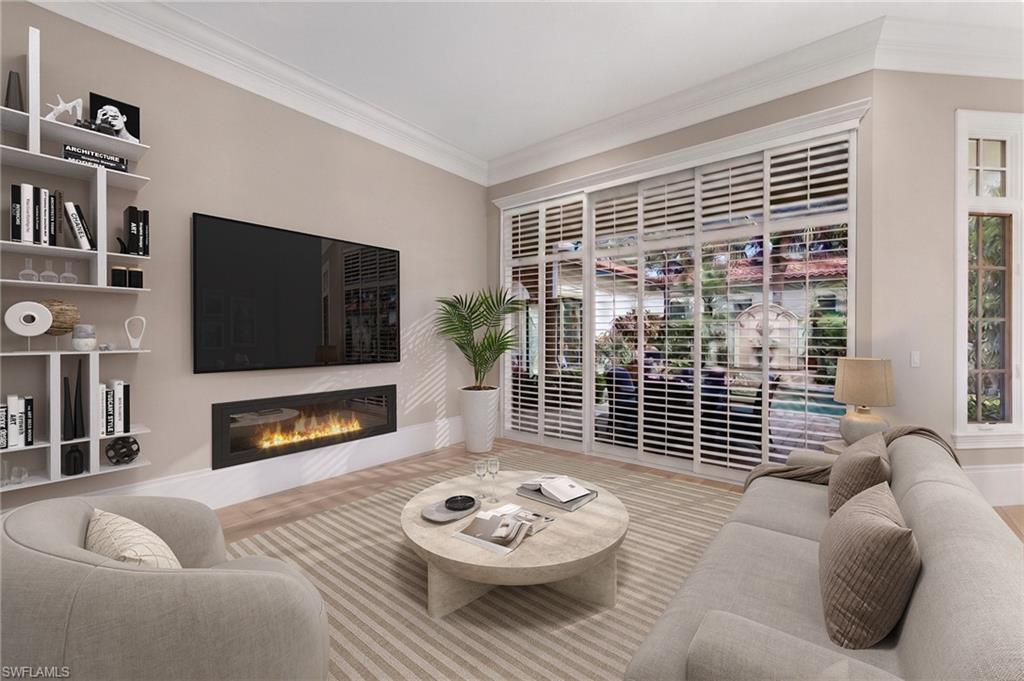 Virtually-remodeled and stage family room