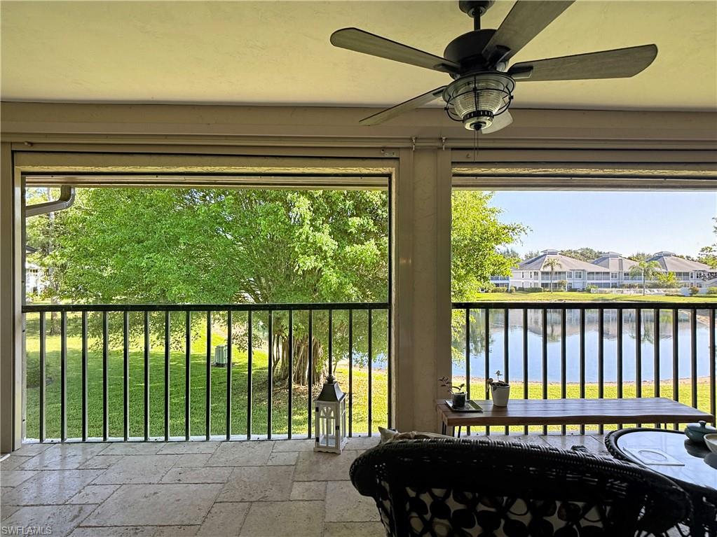 Private screened balcony with peaceful water views.