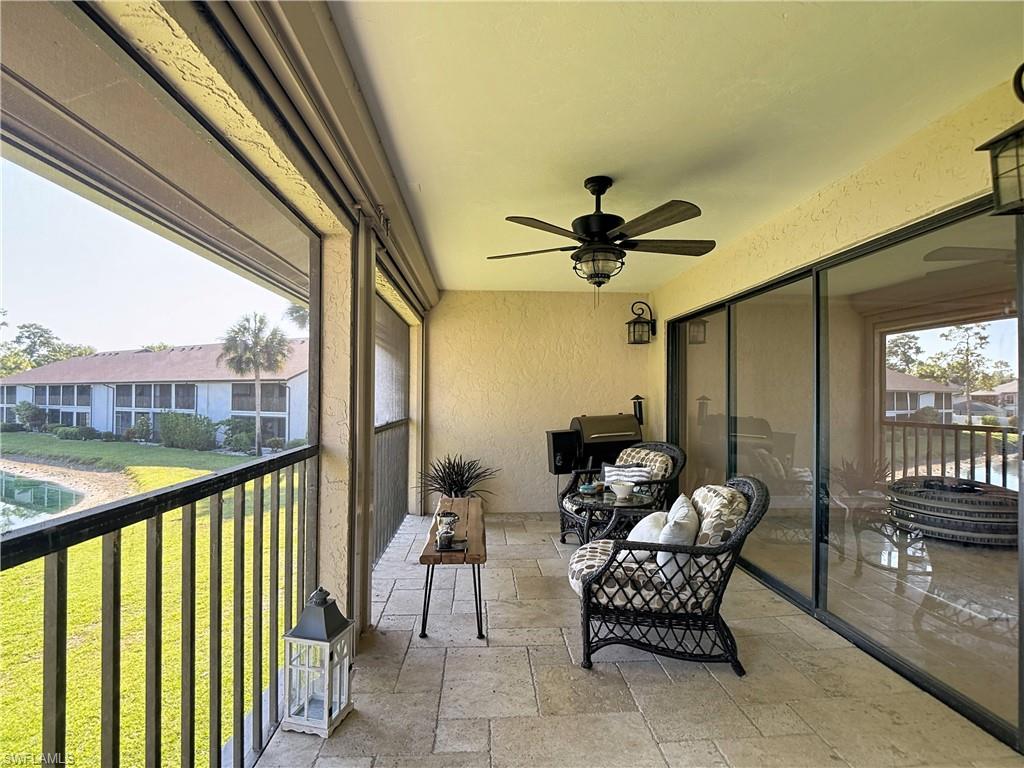 Outdoor living space with scenic views and comfortable seating area.