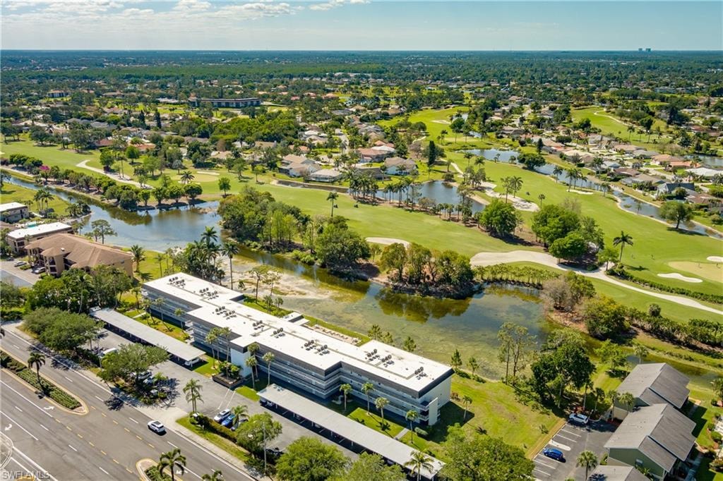 Bird's eye view featuring a residential view, a water view, and golf course view