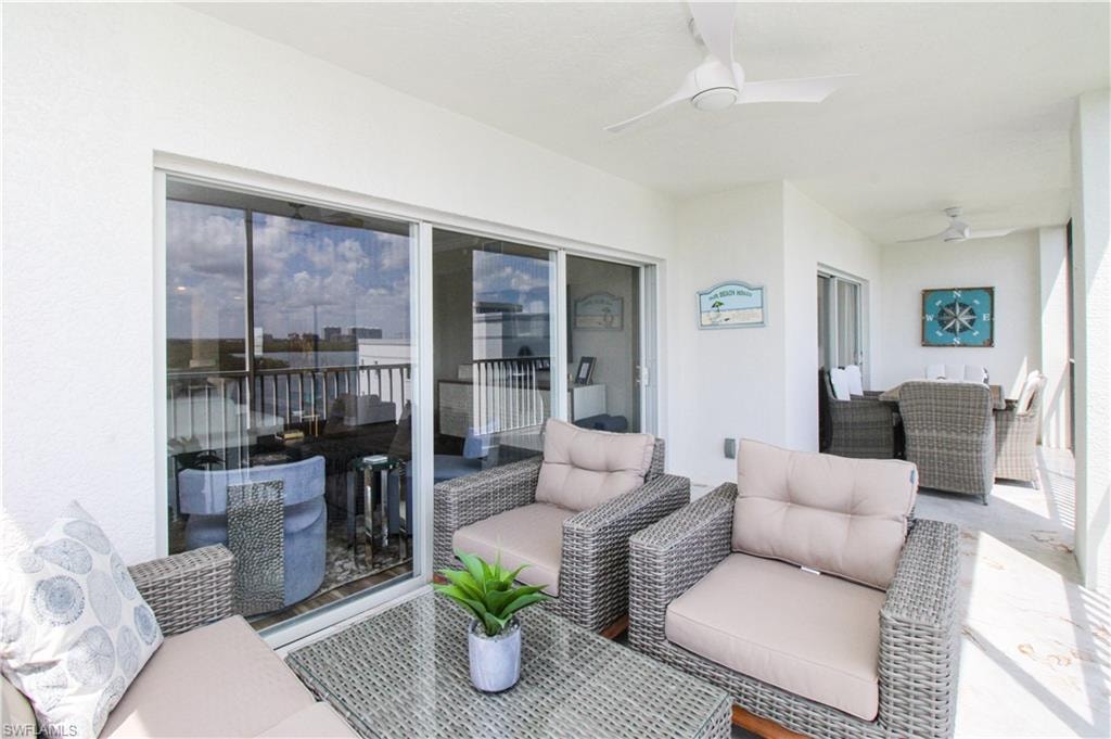 View of patio / terrace featuring outdoor lounge area and ceiling fan