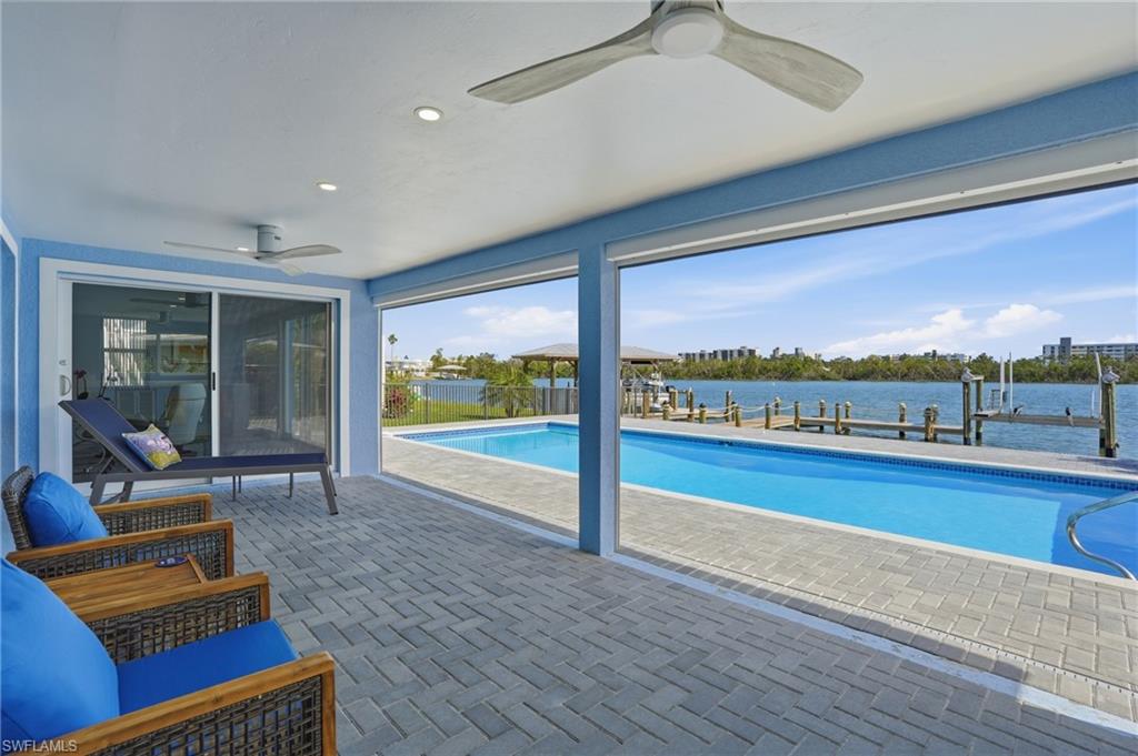 covered lanai with lagoon views