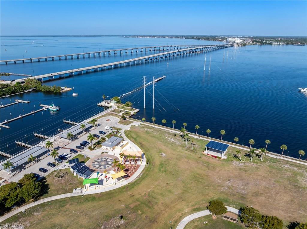 Bird's eye view of bridges over the Peace River/Charlotte Harbor