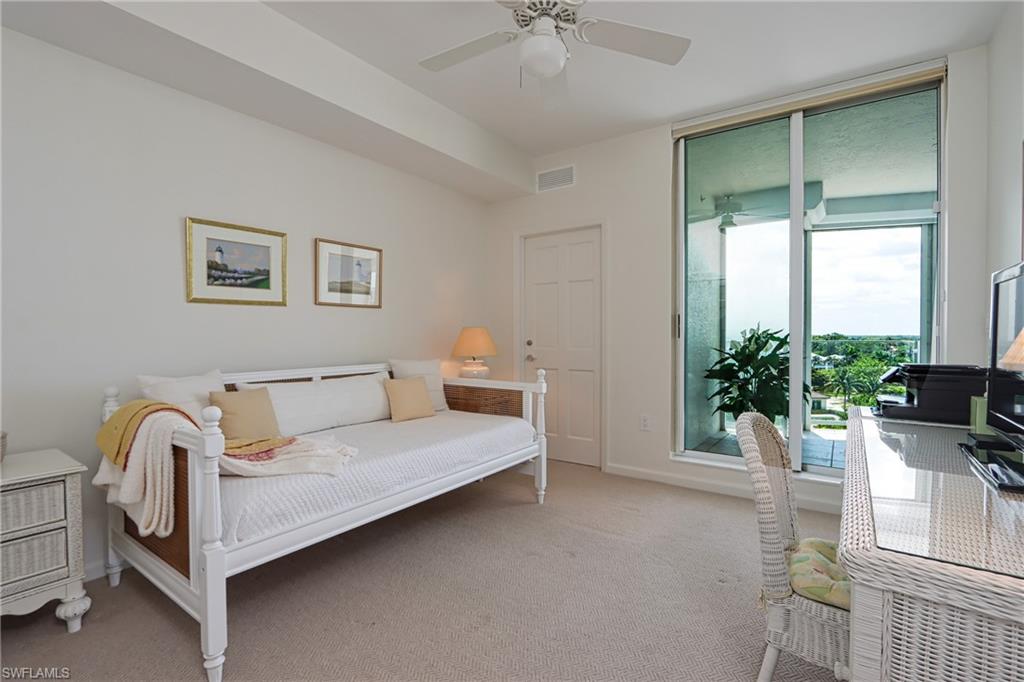 Bedroom featuring carpet floors and ceiling fan