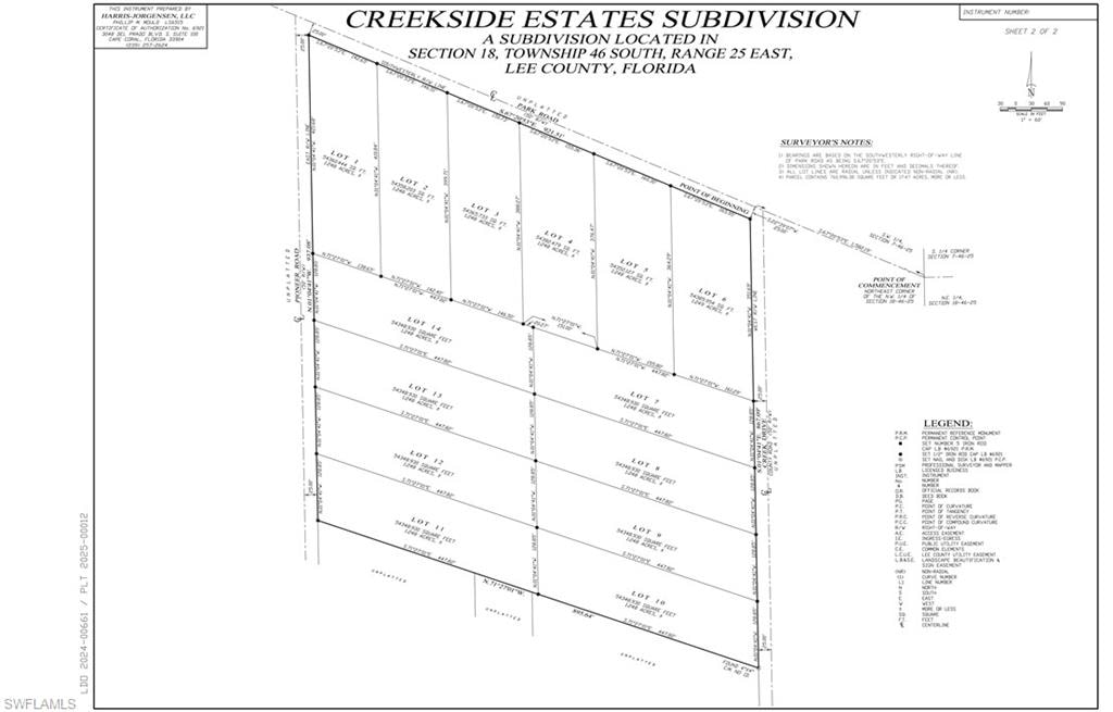 Survey of subdivided Creekside Estates on Park Road between Creek Drive and Pioneer Road.