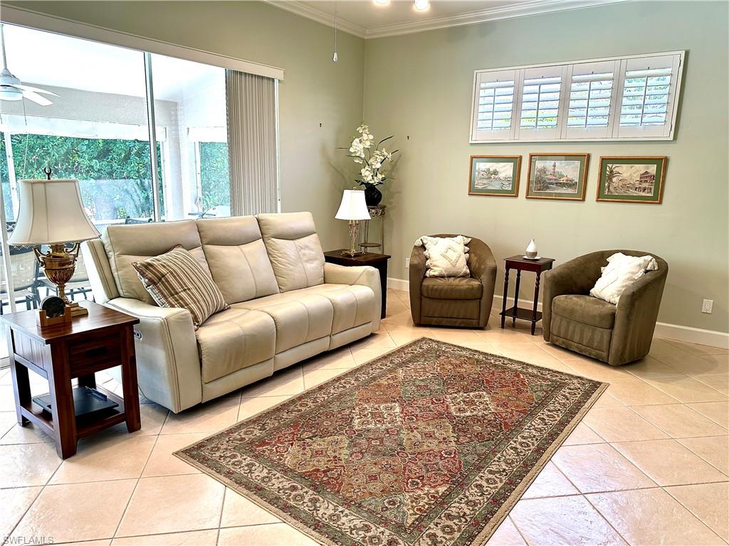 The living room is spacious and has 12' of glass sliders.  This gives a great expantion of space, when open to the patio area.