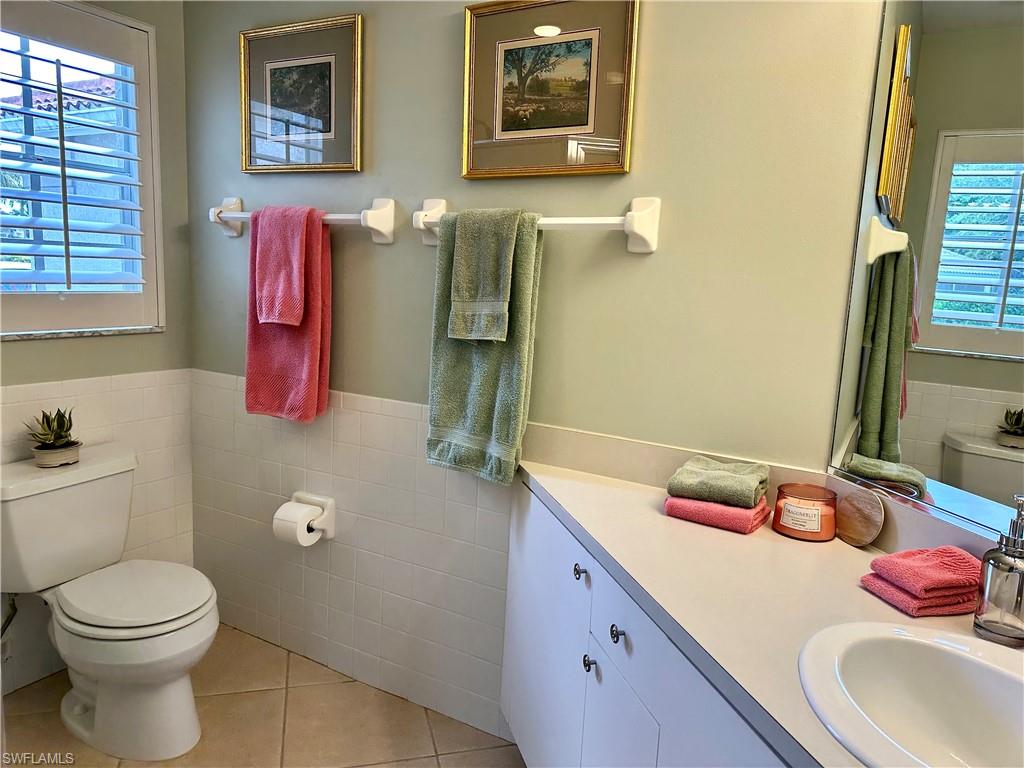 The 2nd bathroom is adjacent to bedroom 2 and 3.  It has a shower and a single sink.