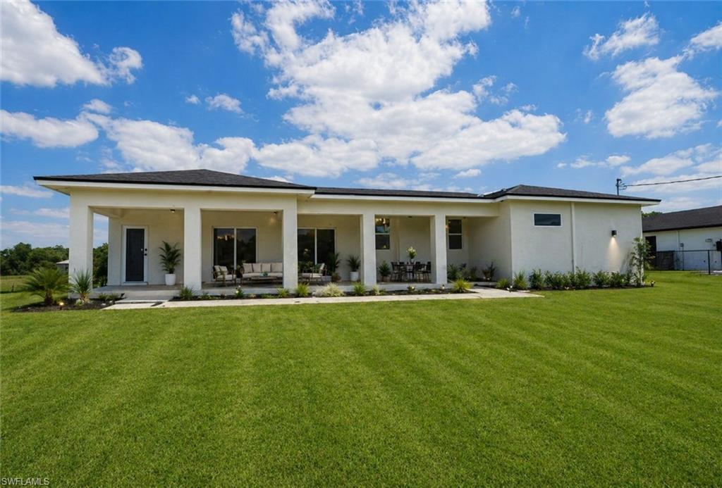 Contemporary exterior.Image digitally enhanced and virtually altered; actual property condition may differ.