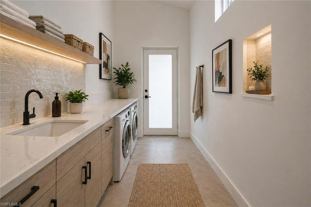 Spacious utility room. Image digitally enhanced and virtually altered; actual property condition may differ..