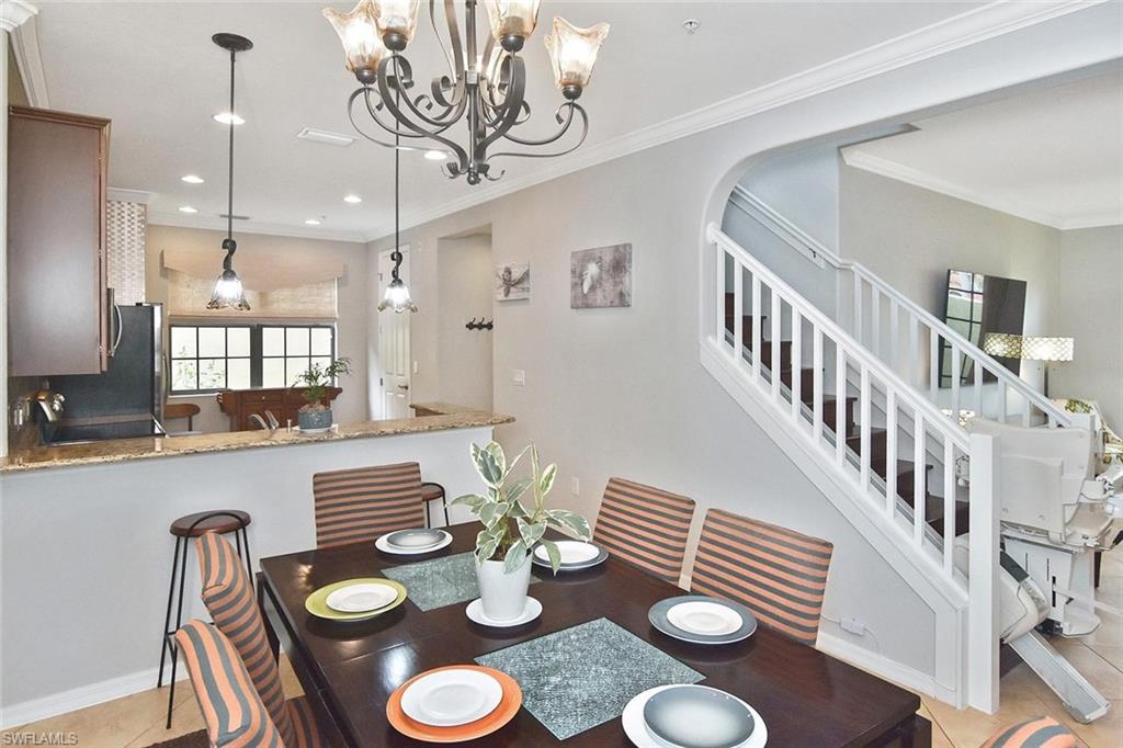 The dining area is open to both the kitchen and living room, allowing parties to flow effortlessly!