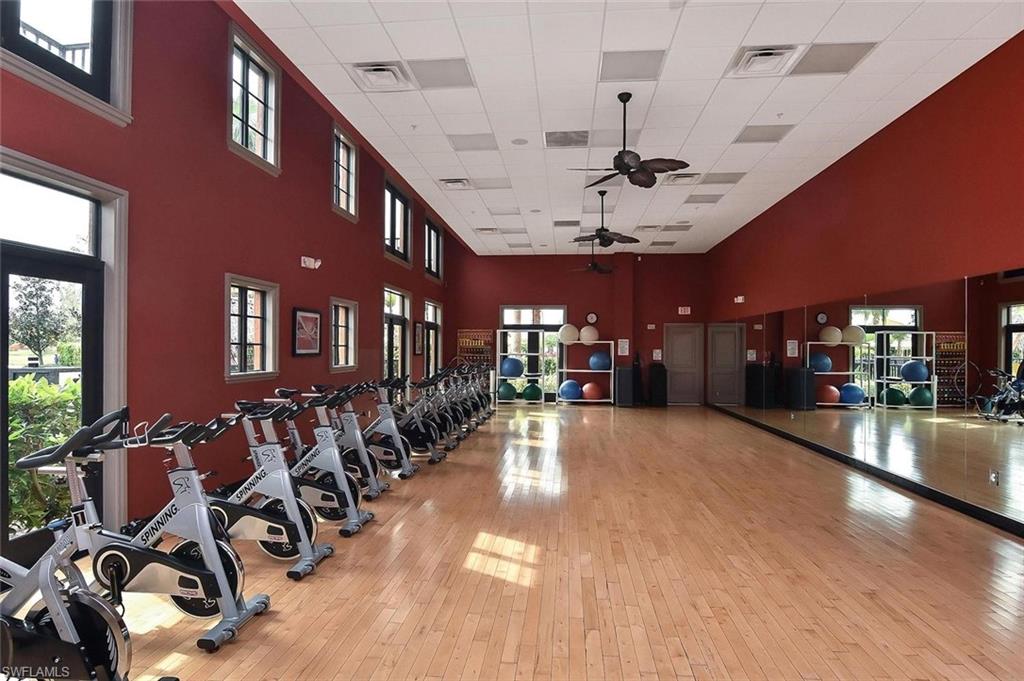 Fitness afficionados can find spinning bikes and a wealth of workout equipment in the gym