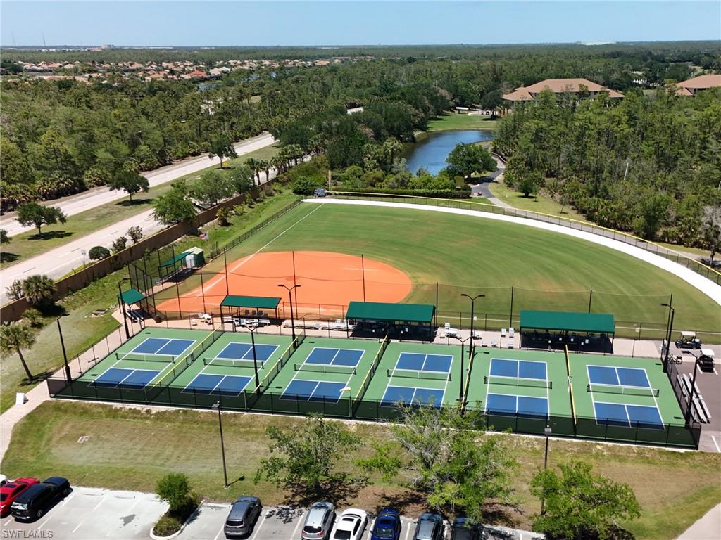 Aerial view of the pickleball and baseball areas