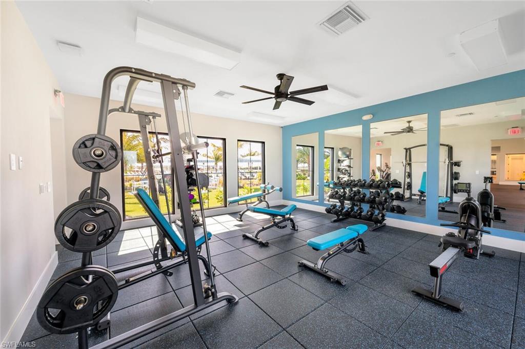 Gym with ceiling fan