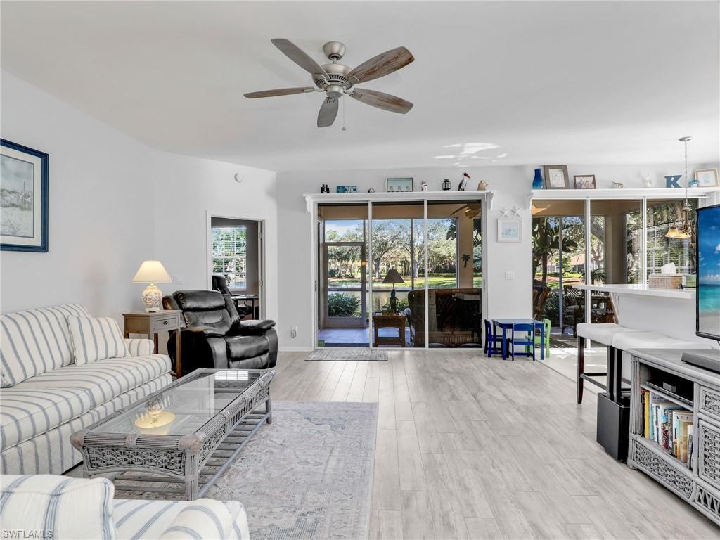 Living Room with Sliders to Lanai & Ceiling Fan