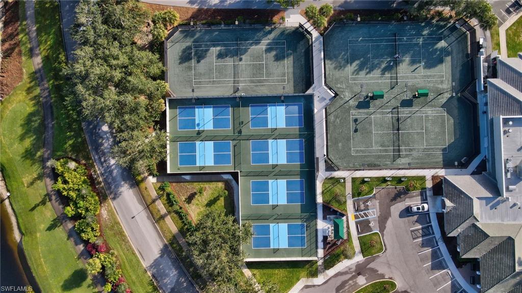 Aerial perspective showcasing multiple recreational courts