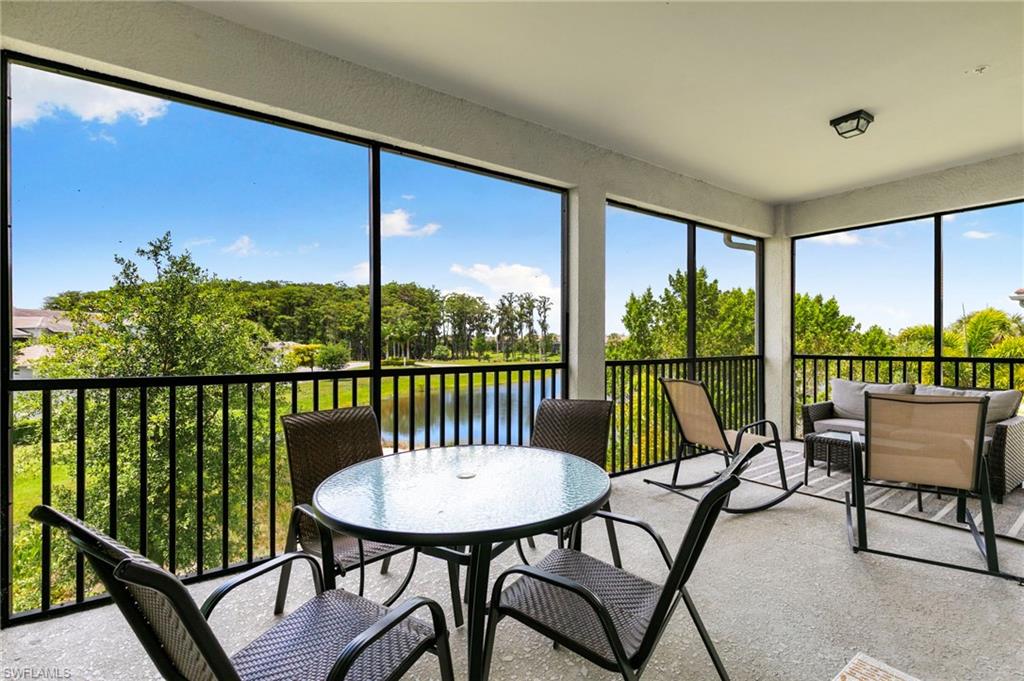 Screened outdoor lanai with textured concrete flooring
