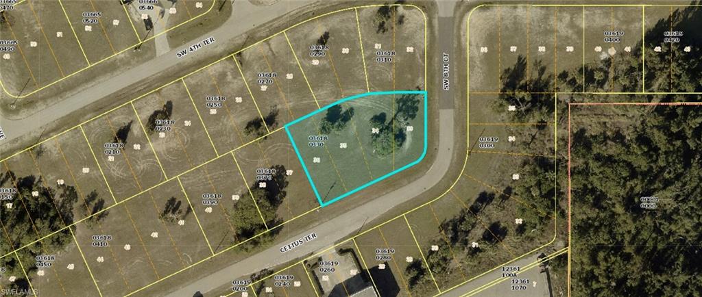 Plat map outlining the four contiguous platted lots that make up this 0.497-acre commercial corner site. The assembly fronts Ceitus Terrace and forms a single development-ready parcel.