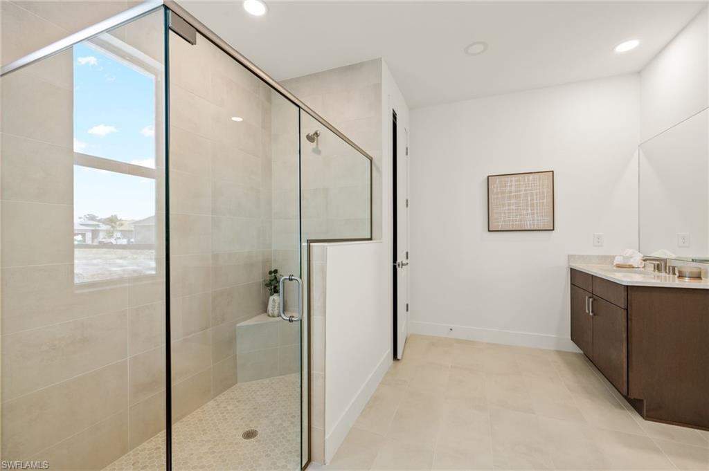 Walk-in shower primary bathroom
