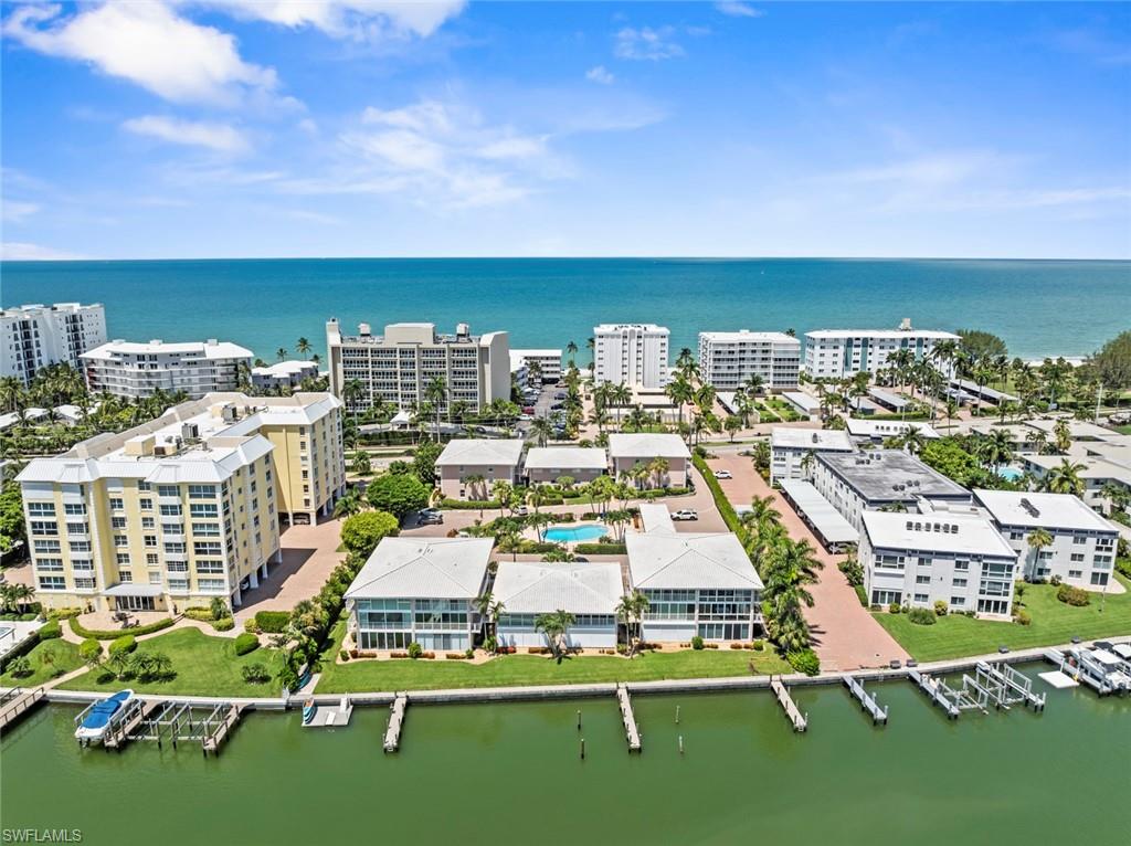 Aerial perspective showcasing waterfront properties with direct Gulf access