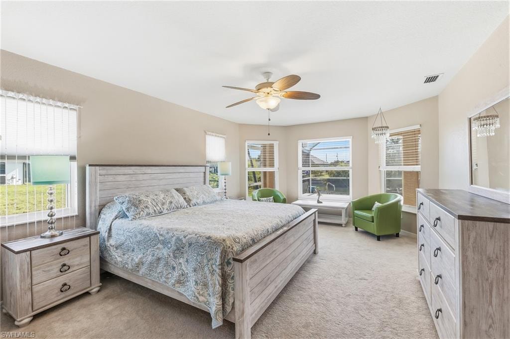 New Bedroom Set.  Carpet, ceiling fan/light.