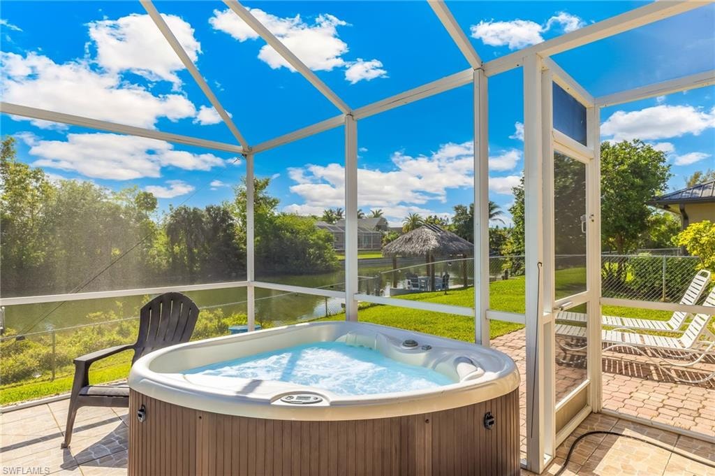 Enjoy evenings in the above-ground hot tub.