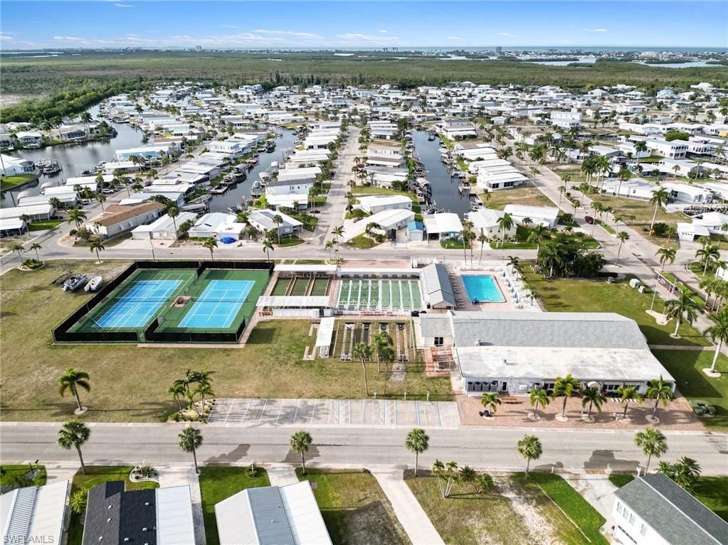 Arial View of tennis court, club house